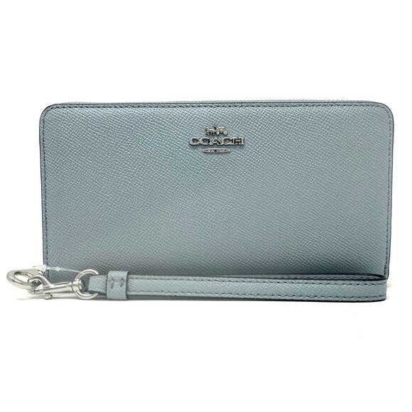Coach Long Zip Around Wallet	in Pale Blue Glitter Leather CN393 - Picture 1 of 8